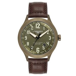 New Torgoen TN-1303 T56 44mm Green Sapphire GMT Leather Strap Watch